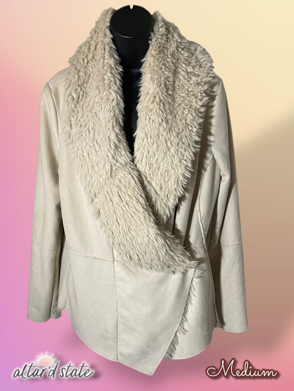 Altar'd State Cream Sherpa Wrap Jacket - Medium